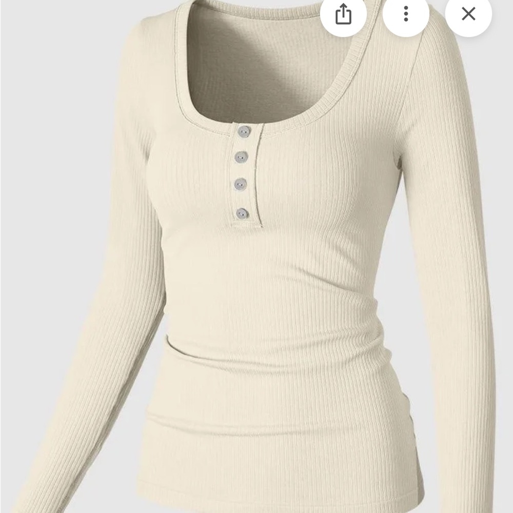 OQQ beige fixed button long sleeve ribbed top